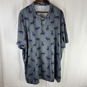 Caddy Cart Mountain Elk Polo Golf Shirt Gray Men's 2XLT Loose Fit